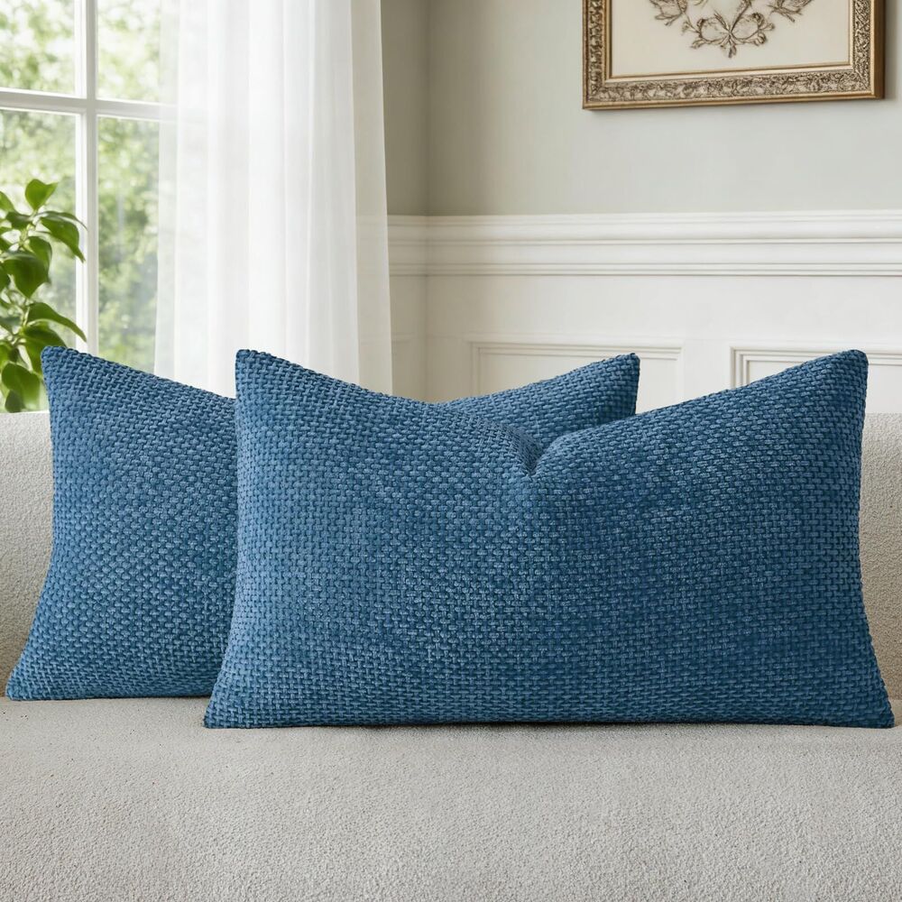Textured Blue Accent Pillow Set for Living Room